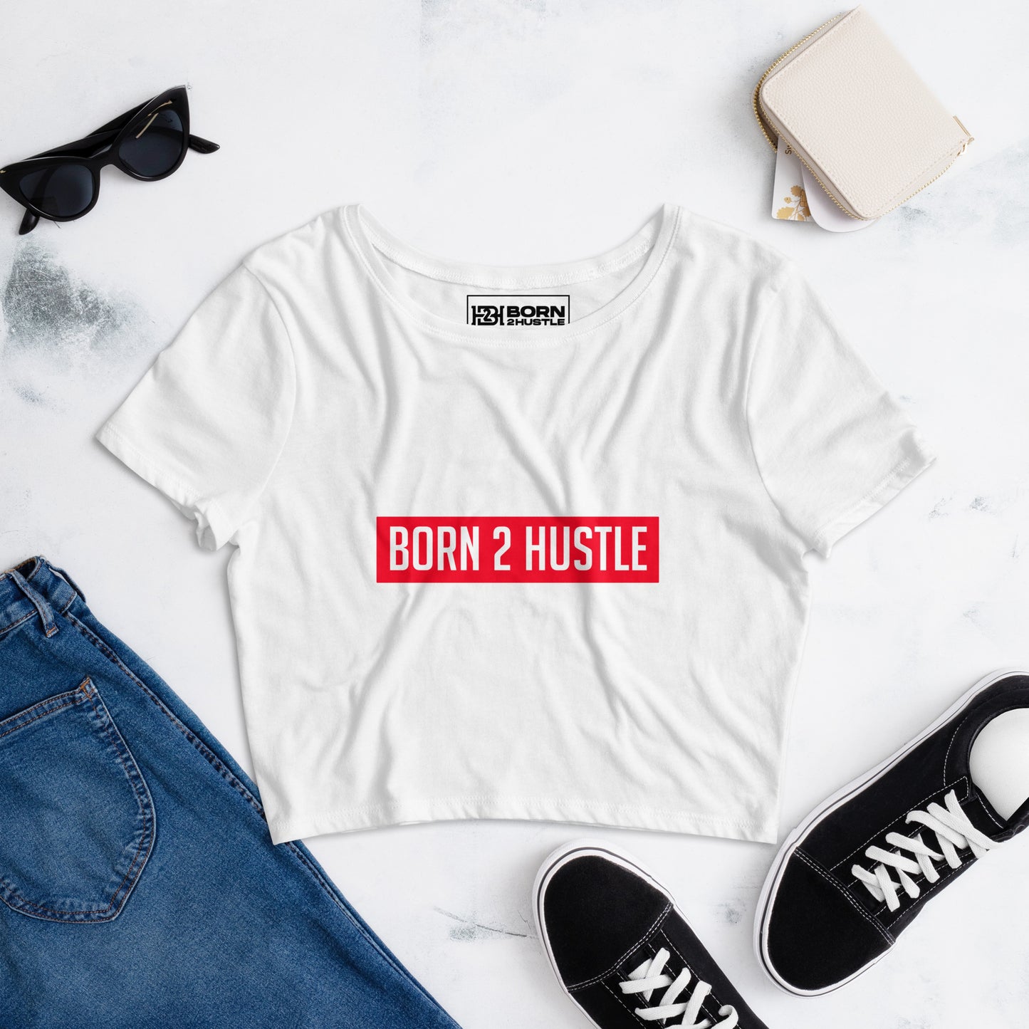Born 2 Hustle red logo Women’s Crop Tee