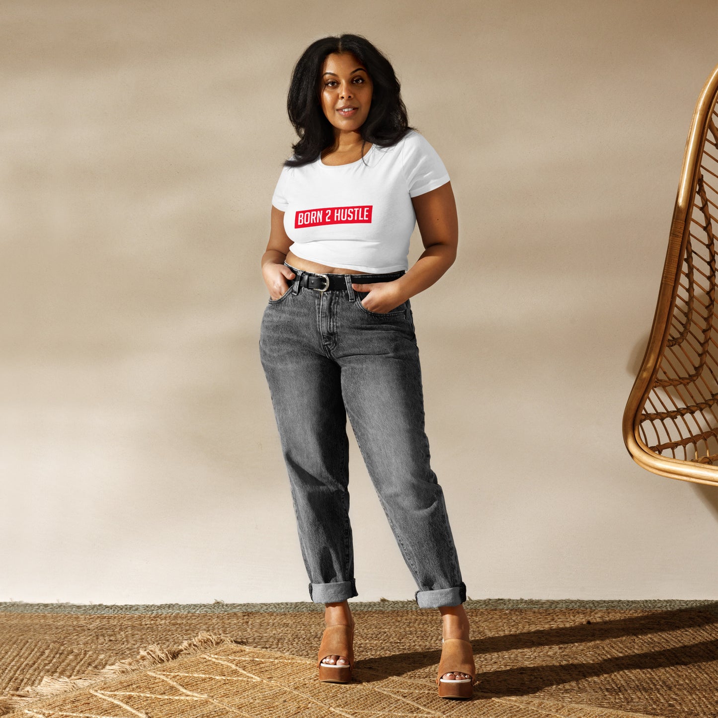 Born 2 Hustle red logo Women’s Crop Tee